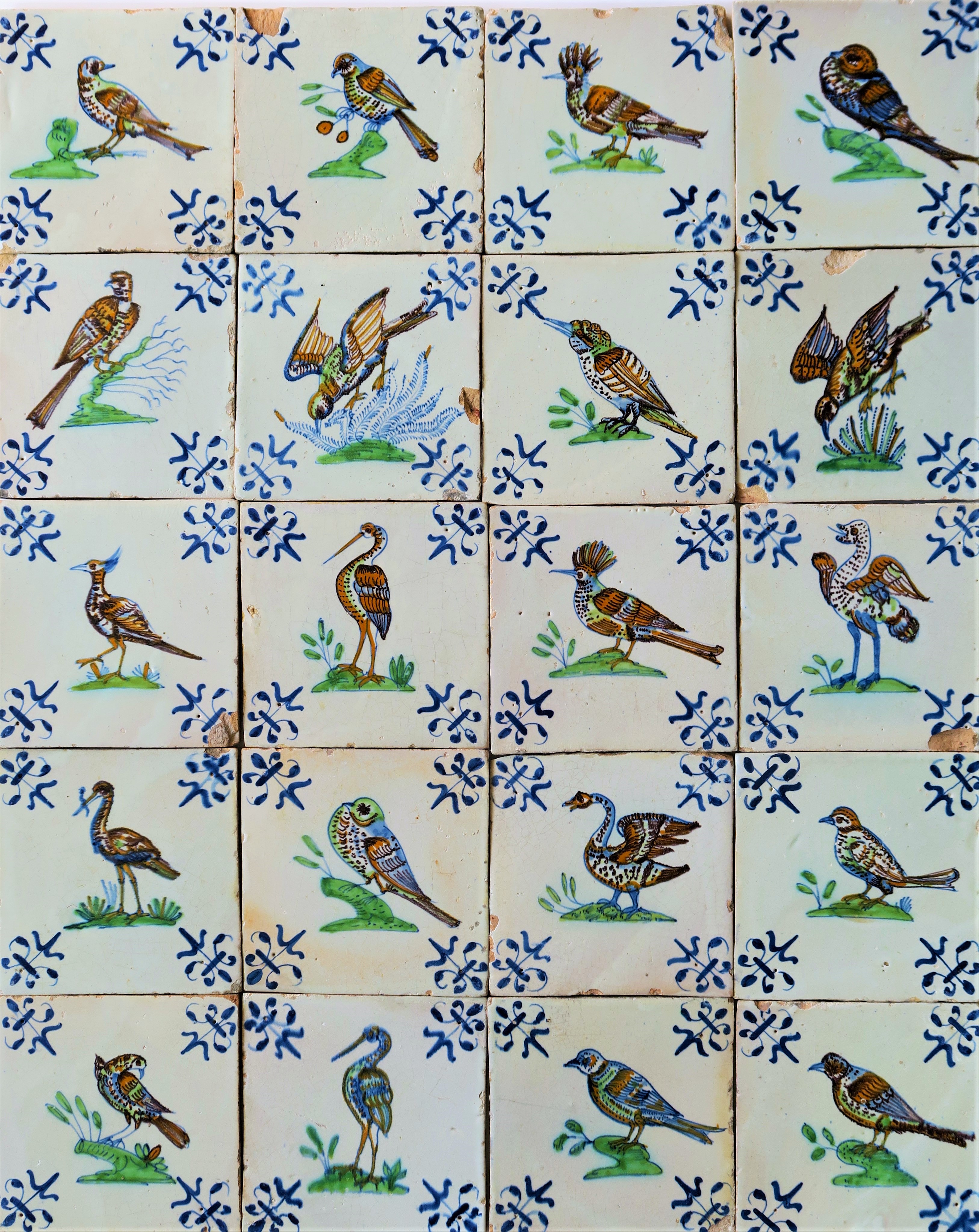 Here some original 1625 Dutch Delft polychrome bir tiles.
